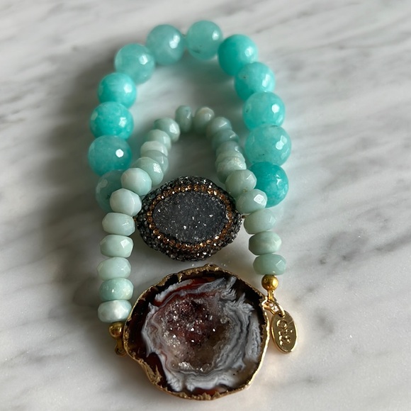 Turquoise Geode Crystal Stretch Bracelets - Picture 1 of 6